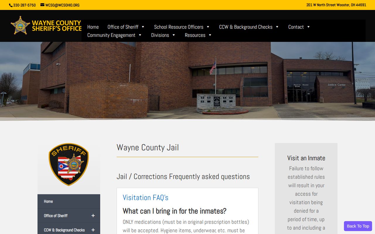 Wayne County Jail official inmate information and booking record source